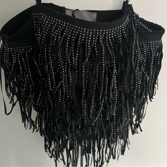 English Factory Faux-Leather Tiered-Fringe Tank Top NWT - Picture 2 of 5